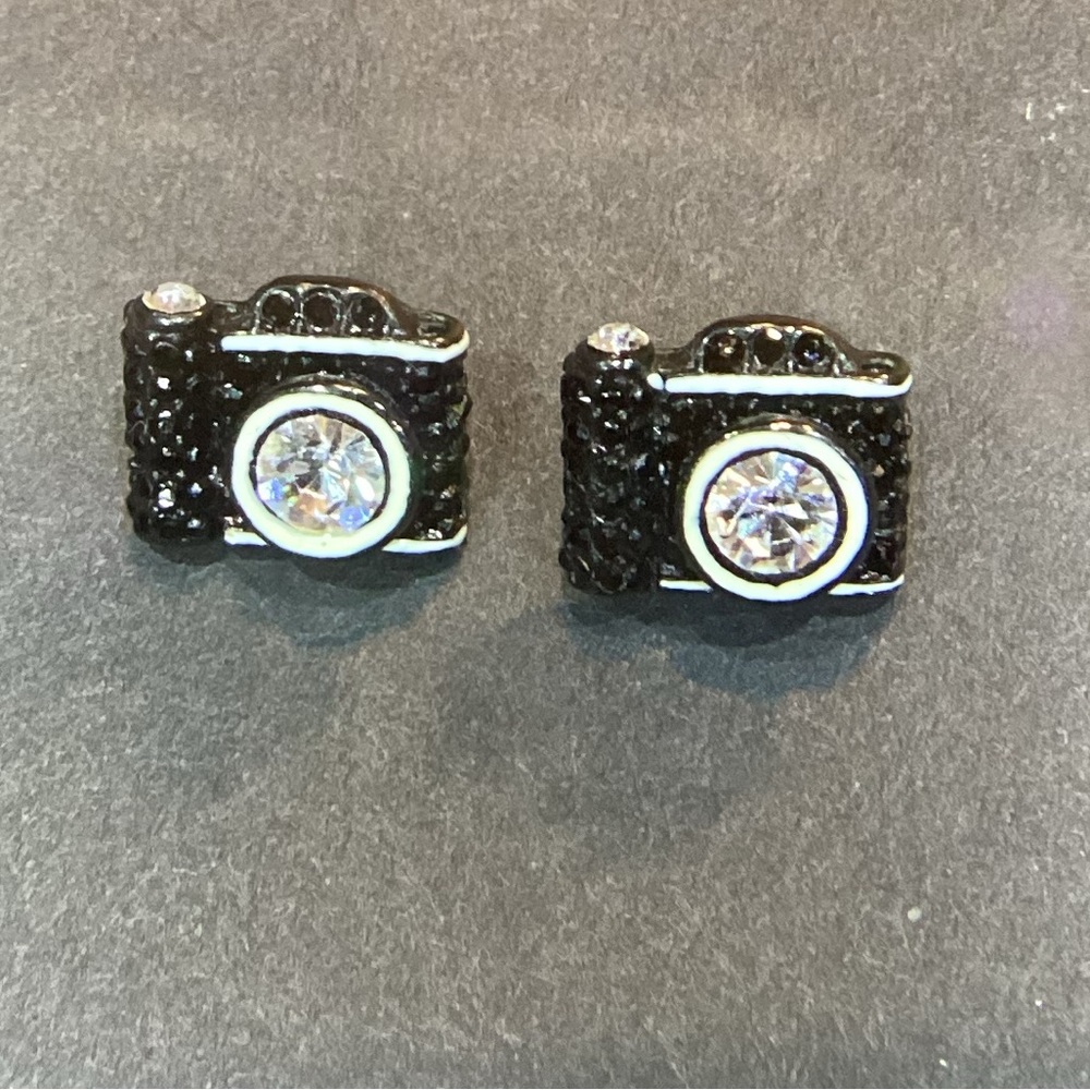 Betsey Johnson Black and Silver Camera Earrings